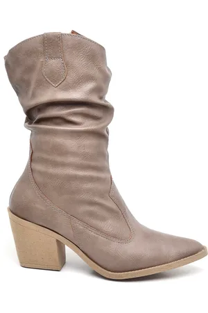 Ferracioli Bota Feminina Texana Western Cowtry Destroyed Taupe Cano Médio Napa