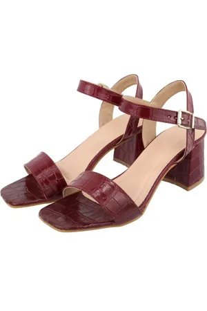 Flor da Pele Sandalia Feminina Aberta Tira Em Croco Marsala Salto Bloco 80020