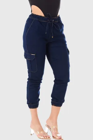 HNO Jeans Calça Jeans Jogger Cargo Azul Escuro