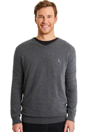 Reserva Suéter Masculino Tricot Basico Gola-V Mescla Escuro