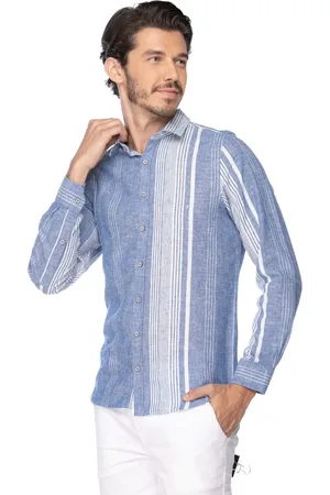 Zaiko Camisa Social Slim Linho Listrado Manga Longa 3317 Marinho
