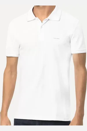 Calvin Klein Polo Masculina Piquet Slim Básica Relevo Branca