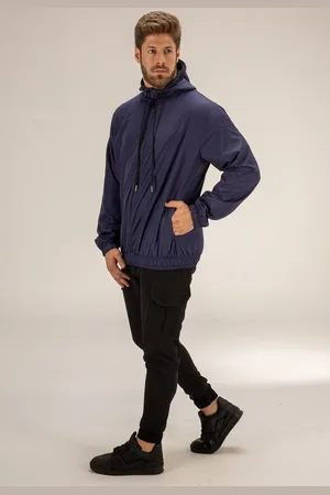 Dulk Blusa Corta Vento Azul Marinho Classic Masculino Com Capuz Treino Gola Alta