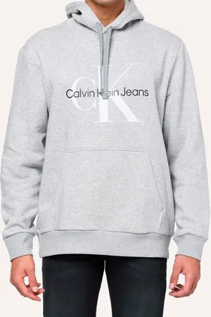 Calvin Klein Moletom Jeans Masculino Hoodie Issue Monograma Mescla