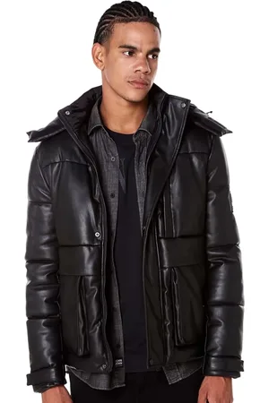 John John Jaqueta Masculina Hoodie Couro Troy Preta