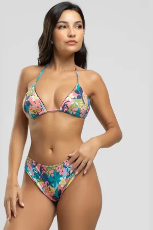 Vicbela Biquini Cortininha Calcinha Comum Estampado Moda Praia Flor
