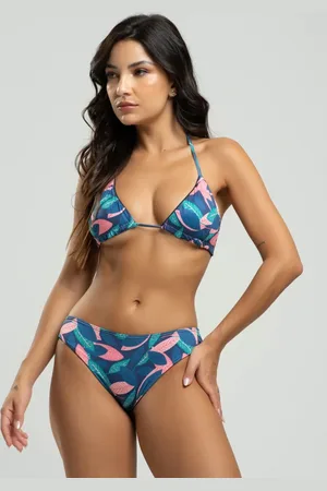 Vicbela Biquini Cortininha Calcinha Comum Estampado Moda Praia Folha