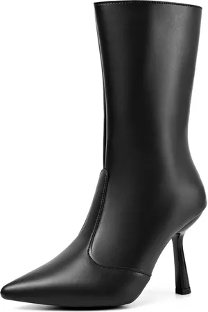 Lumiss Bota Feminina Salto Fino Cano Médio Bico Fino Zíper Confortável