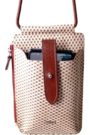 Artlux Bolsa Transversal para Celular em Couro 9056 - CAFE COM BEGE