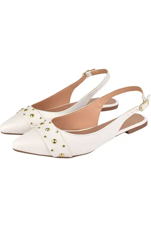 Donatella Shoes Sapatilha Feminina Bico Fino Mule Slingback CM Calçados Hotfix Branco