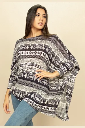 Amazonia Vital Blusa Ererê Malha Assimétrica Manga Longa Fibra de Bambu Estampa Maia