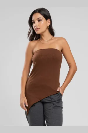 Vicbela Blusa Tomara Que Caia Assimétrica Fenda Lateral Canelada Moda Casual Feminina