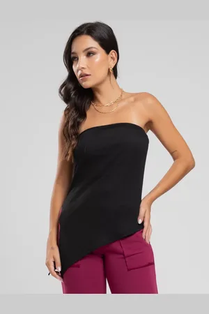 Vicbela Blusa Tomara Que Caia Assimétrica Fenda Lateral Canelada Moda Casual Feminina