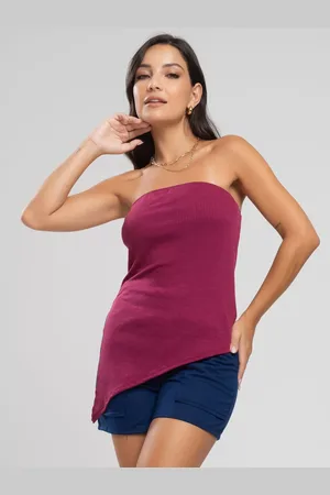 Vicbela Blusa Tomara Que Caia Assimétrica Fenda Lateral Canelada Moda Casual Feminina Vinho