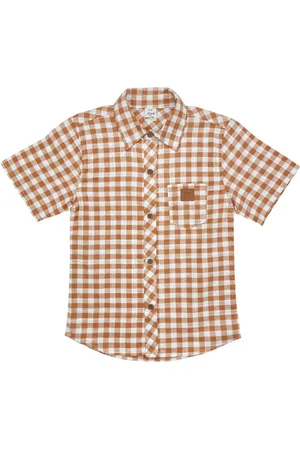 Look Jeans Infantil - Camisa Juvenil Xadrez Laranja
