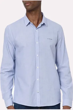 Calvin Klein Camisa Jeans Masculina Slim Listrada Silk Logo Médio