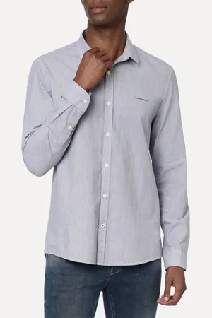 Calvin Klein Camisa Jeans Masculina Slim Listrada Silk Logo