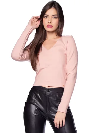 Cativa Blusa Feminina Canelada Decote V Claro