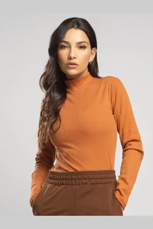Vicbela Blusa Feminina Canelada Gola Alta Manga Longa Básica