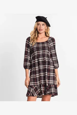 Endless Vestido Xadrez Feminino Mangas 3/4