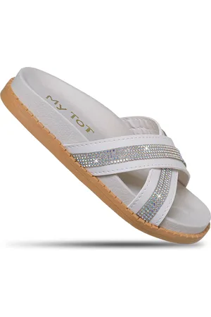 Pepite Moda Infantil Infantil - Chinelo Feminino Juvenil e Adulto Sandalia Papete Tiras Strass Branca