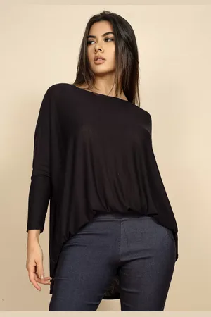 Amazonia Vital Blusa Ampla Malha Morcego Manga Longa Preta