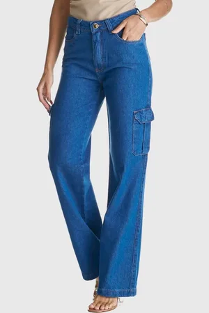 HNO Jeans Calça Jeans Wide Leg Pantalona com Bolso Lateral Intense