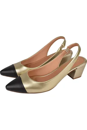 monté Sapato Scarpin Sandália CM Calçados Bico Fino Aberto Confort Bicolor Ouro Light