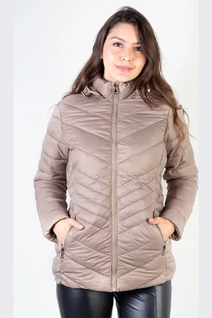 Enluaze Jaqueta feminina de nylon alongada com capuz 80236