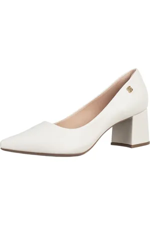 Gigil Scarpin Salto Bloco Sapato Bico Fino Salto Médio Off White