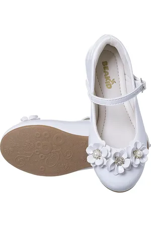 BEAKID Infantil - Sapatilha Feminina Branca Estilo Boneca Com Flor Personalizada Casual E Social
