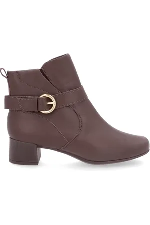 USAFLEX Bota Feminina Em Couro Salto Bloco Cano Curto Fivela AL1102