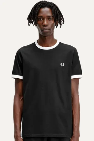 Fred Perry Camiseta Masculina Regular Taped Ringer Preta