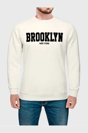 Benellys Moletom Gola Redonda Masculino Flanelado Estampa Brooklyn Off White
