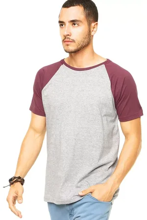 Di Nuevo Camiseta Masculina Raglan Claro com Bordô