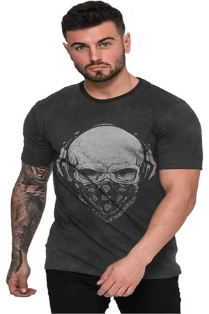 Di Nuevo Camiseta Rock Caveira com Bandana Preta