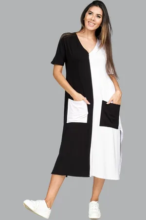 Amazonia Vital Vestido Midi Reto Malha com Bolso na Frente Branco e