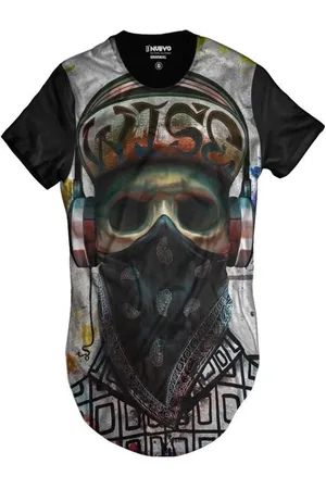Forum Camiseta Di Nuevo Longline Skull Rapper Caveira Monster HipHop Preta