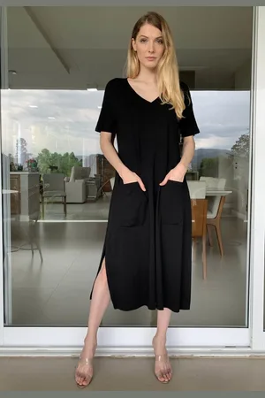 Amazonia Vital Vestido Midi Reto Malha com Bolso na Frente