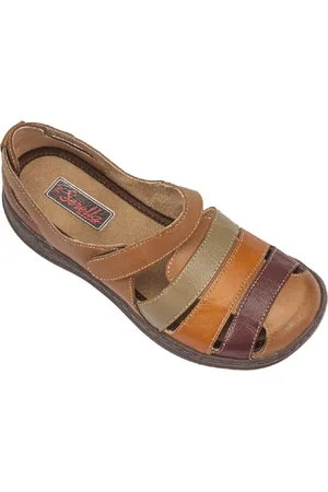 Serella Sandália Baixa Conforto Retrô 7073 Caramelo Tiras coloridas