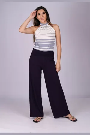 Amazonia Vital Calça Pantalona Reta Malha Cós Alto Marinho