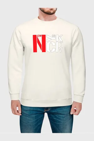 Benellys Moletom Gola Redonda Masculino Flanelado Estampa New York City Off White