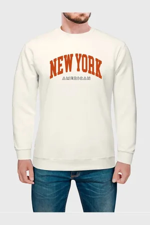 Benellys Moletom Gola Redonda Masculino Flanelado Estampa New York Off White
