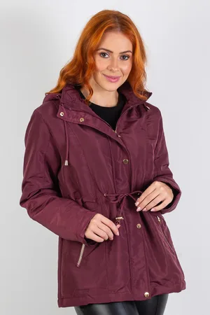 Enluaze Parka feminina forrada com capuz 80105 - Bordô