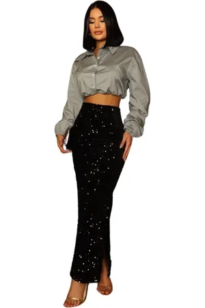 Cia do Vestido Saia Midi Carnaval Sereia Tubinho Veludo Paetê Nathália