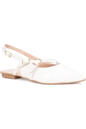 Domidona Sapatilha Feminina Slingback Em Verniz Bico Fino Com Fivelas