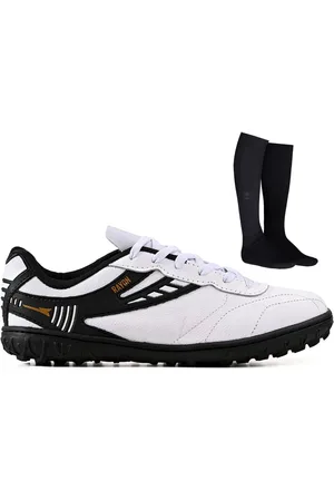 CALCADOS LGHT LIGHT Chuteira Futebol Society Profissional Masculina em Couro Para Grama Sintetica + Meião