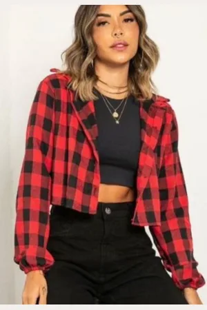 Cia do Vestido Camisa Cropped Xadrez Festa Junina São João County Flanelada