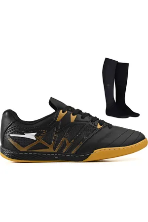 CALCADOS LGHT LIGHT Chuteira Futsal Masculina Bico Reforçado em Couro Futebol de Salao Quadra + Meião
