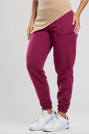 Vicbela Calça Jogger Cintura Alta Bolso Externo Moletinho Vinho